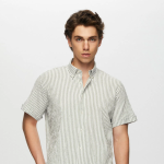 Damat Slim Fit Yeşil Gofre Kısa Kollu Gömlek