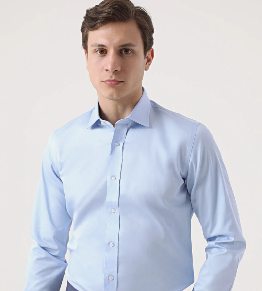 Slim Fit Mavi Düz Nano Care Gömlek