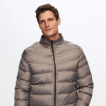 Slim Fit Gri Rüzgar Geçirmez Elyaf Dolgulu Şişme Mont